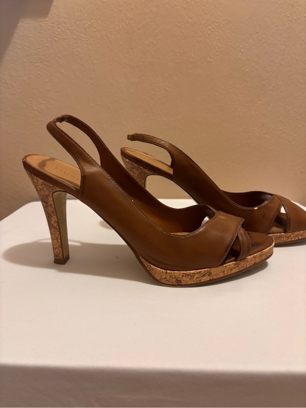 FIONI Clothing Brown Cork Platform Slingback Heels